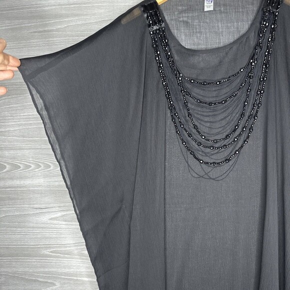 CHICO'S Sheer Size M/L Black Pancho Wrap Bead Necklace Scoop Neck Relax Fit - Picture 4 of 13